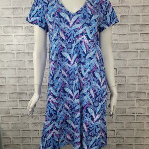 NWOT Lilly Pulitzer Etta Dress Barton Blue Star Gazing Print V Neck Size L